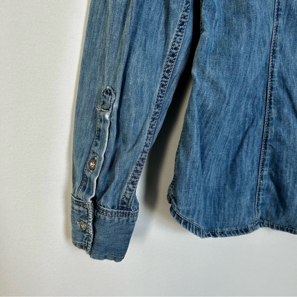 mavi jeans embroidered flowers buttown down shirt chambray - Picture 6 of 9